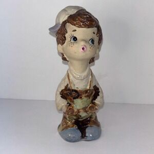 Vintage Lefton Japan Kissing Boy Figurine Stoneware Partly Unglazed 6"